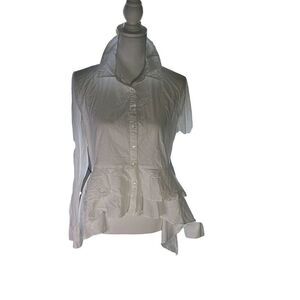 Walter Baker Hi Lo Button Down White Cotton Shirt Ruffle M